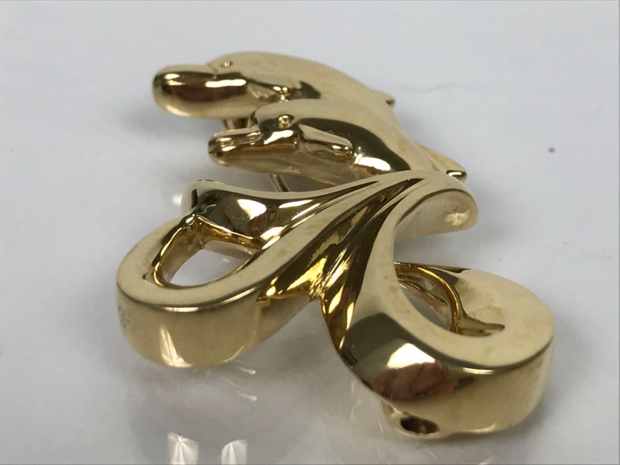 Custom 14k Yellow Gold Dolphin Brooch Pin Signed FS 13.7g [Photo 9]