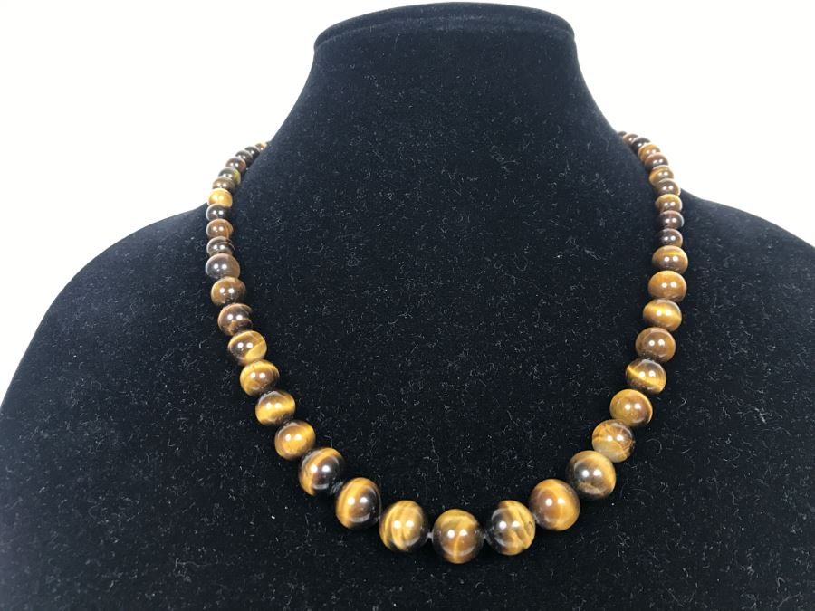 Graduated Tiger's Eye Polished Stone Necklace [Photo 3]