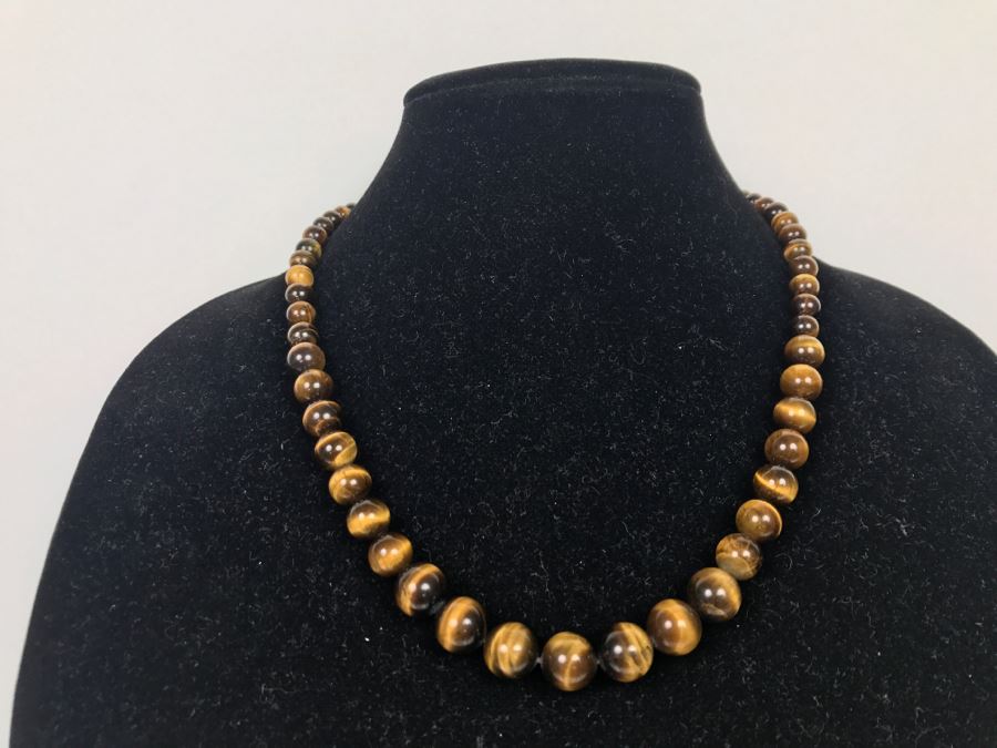 Graduated Tiger's Eye Polished Stone Necklace [Photo 2]