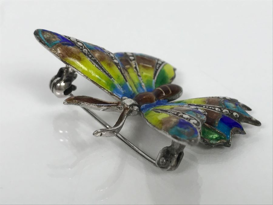 Sterling Silver Enamel Butterfly Brooch Pin 11.3g [Photo 3]