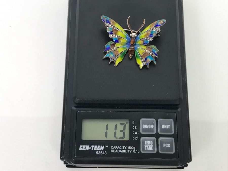 Sterling Silver Enamel Butterfly Brooch Pin 11.3g [Photo 10]