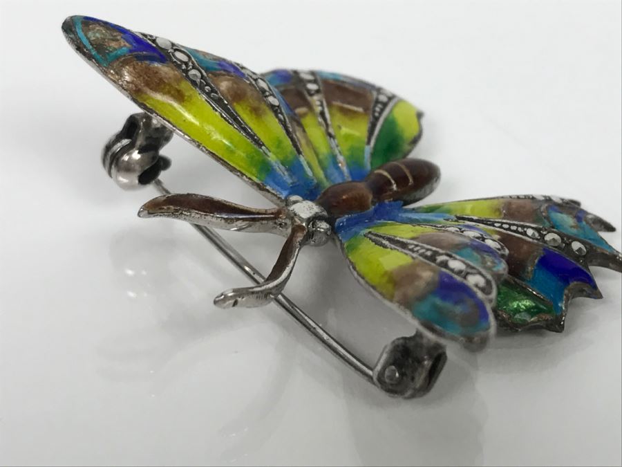 Sterling Silver Enamel Butterfly Brooch Pin 11.3g [Photo 2]