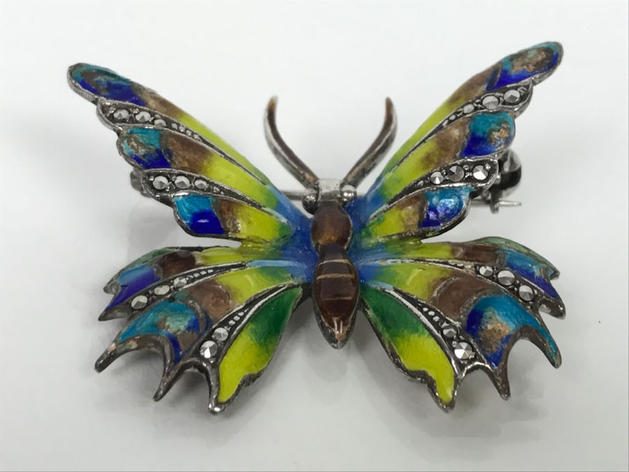 Sterling Silver Enamel Butterfly Brooch Pin 11.3g [Photo 1]