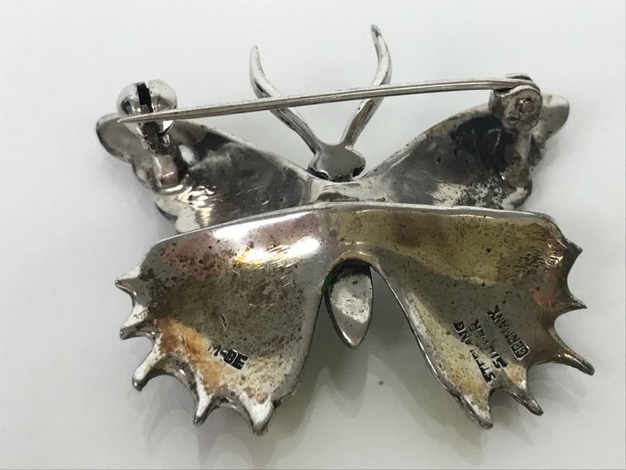 Sterling Silver Enamel Butterfly Brooch Pin 11.3g [Photo 7]