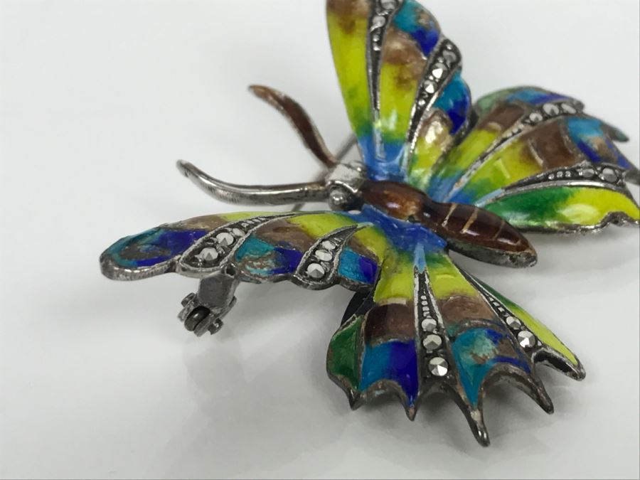 Sterling Silver Enamel Butterfly Brooch Pin 11.3g [Photo 5]