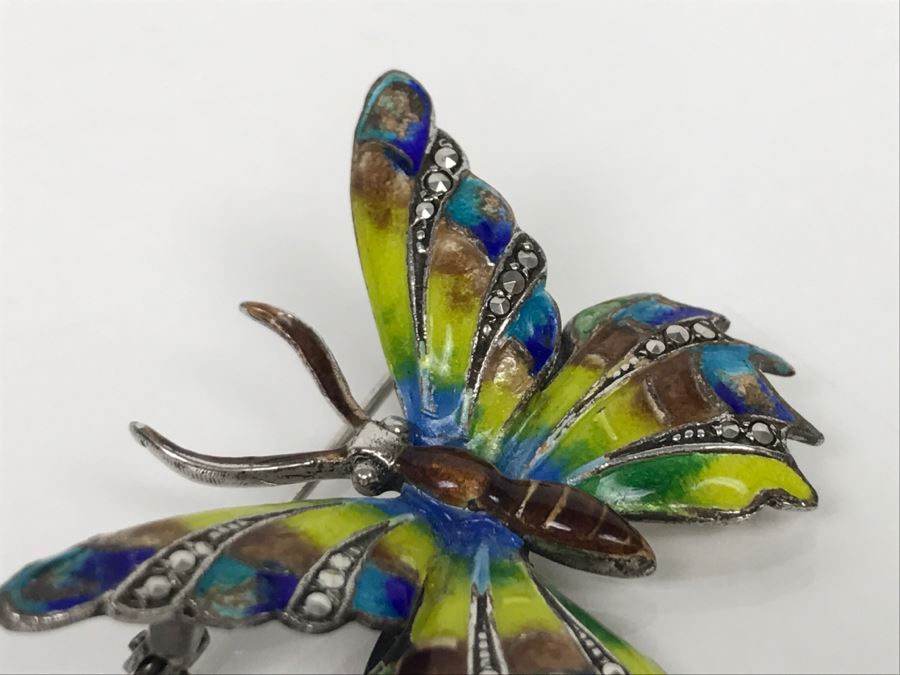 Sterling Silver Enamel Butterfly Brooch Pin 11.3g [Photo 6]