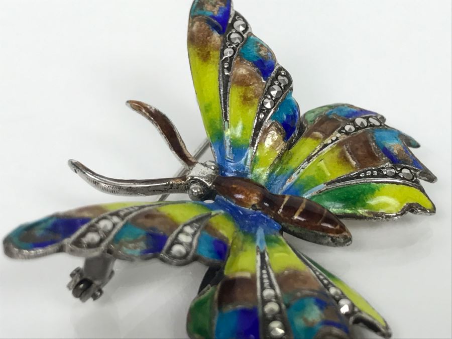 Sterling Silver Enamel Butterfly Brooch Pin 11.3g [Photo 4]