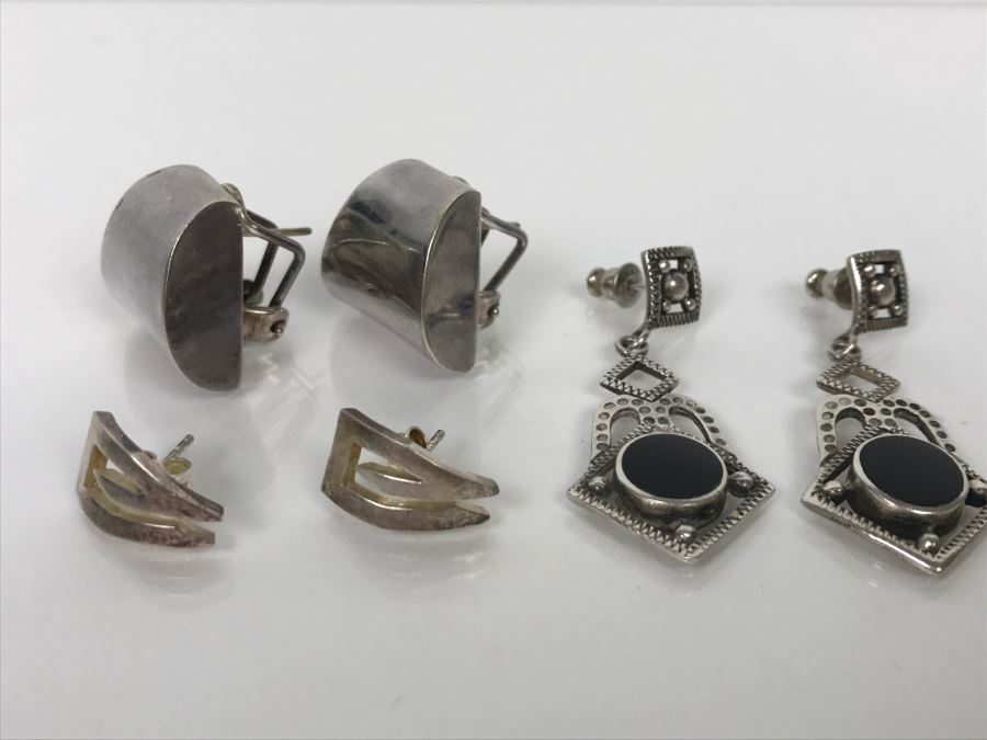 (3) Pairs Of Sterling Silver Earrings 25.8g [Photo 1]