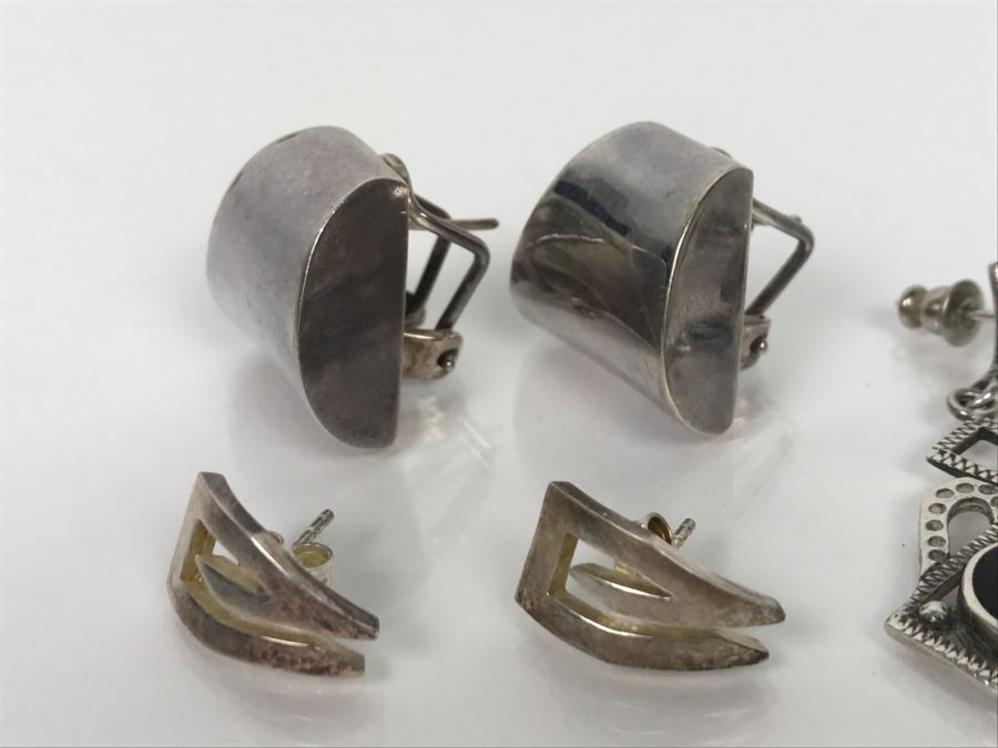 (3) Pairs Of Sterling Silver Earrings 25.8g [Photo 4]