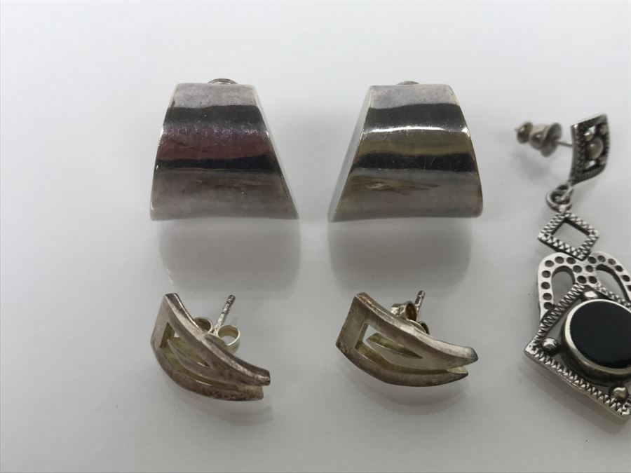 (3) Pairs Of Sterling Silver Earrings 25.8g [Photo 5]