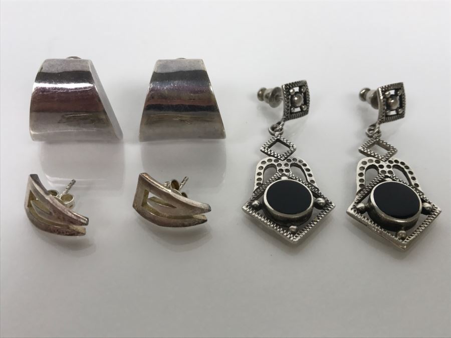 (3) Pairs Of Sterling Silver Earrings 25.8g [Photo 2]