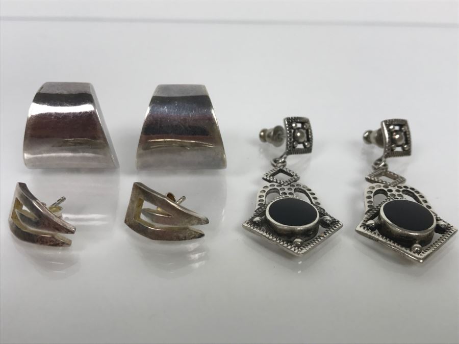 (3) Pairs Of Sterling Silver Earrings 25.8g [Photo 3]