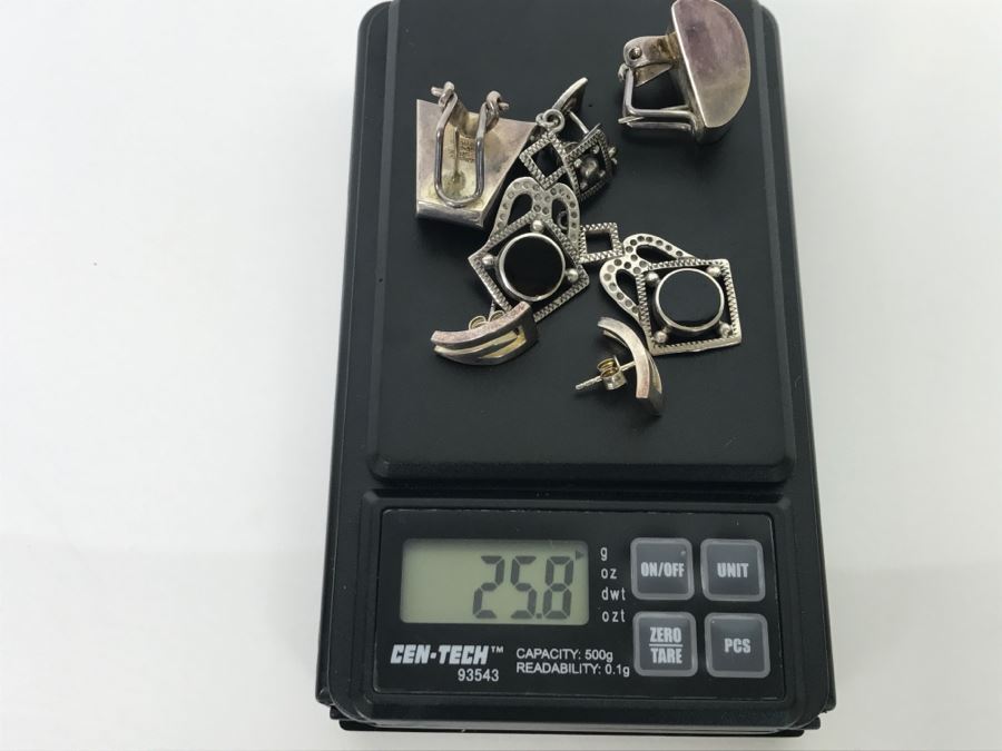 (3) Pairs Of Sterling Silver Earrings 25.8g [Photo 14]