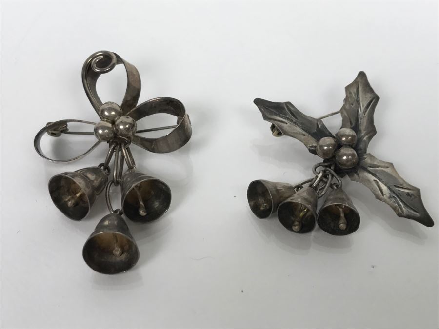 Pair Of Sterling Silver Brooches Pins 17.2g [Photo 2]