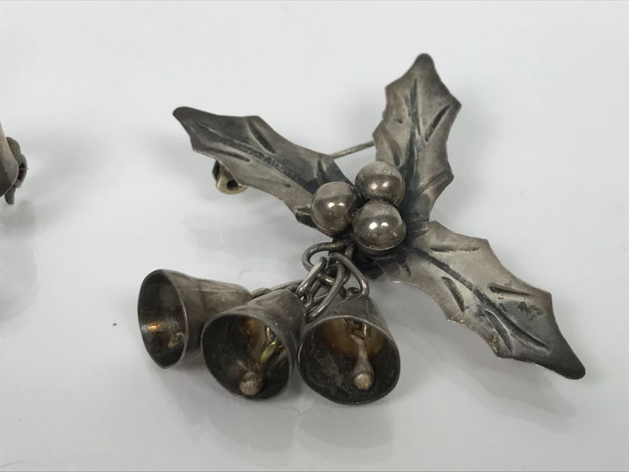 Pair Of Sterling Silver Brooches Pins 17.2g [Photo 6]