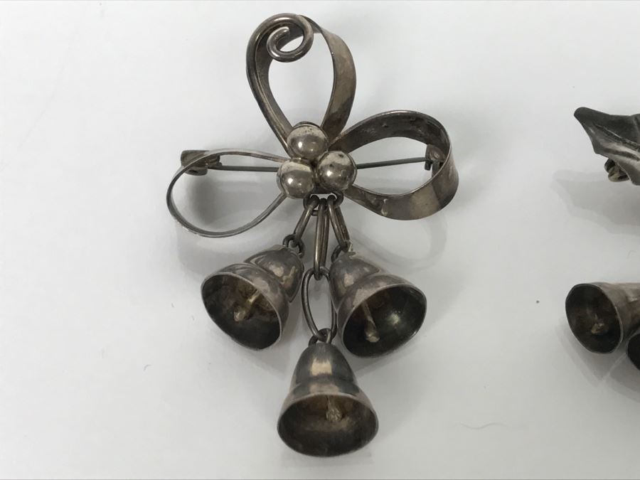 Pair Of Sterling Silver Brooches Pins 17.2g [Photo 3]