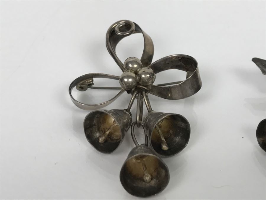Pair Of Sterling Silver Brooches Pins 17.2g [Photo 4]