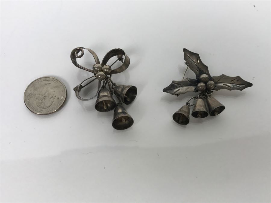 Pair Of Sterling Silver Brooches Pins 17.2g [Photo 9]
