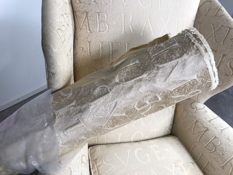 Queen Anne Style Wingback Armchair With Bolt Of Fabric For Reupholstering Chair [Photo 12]