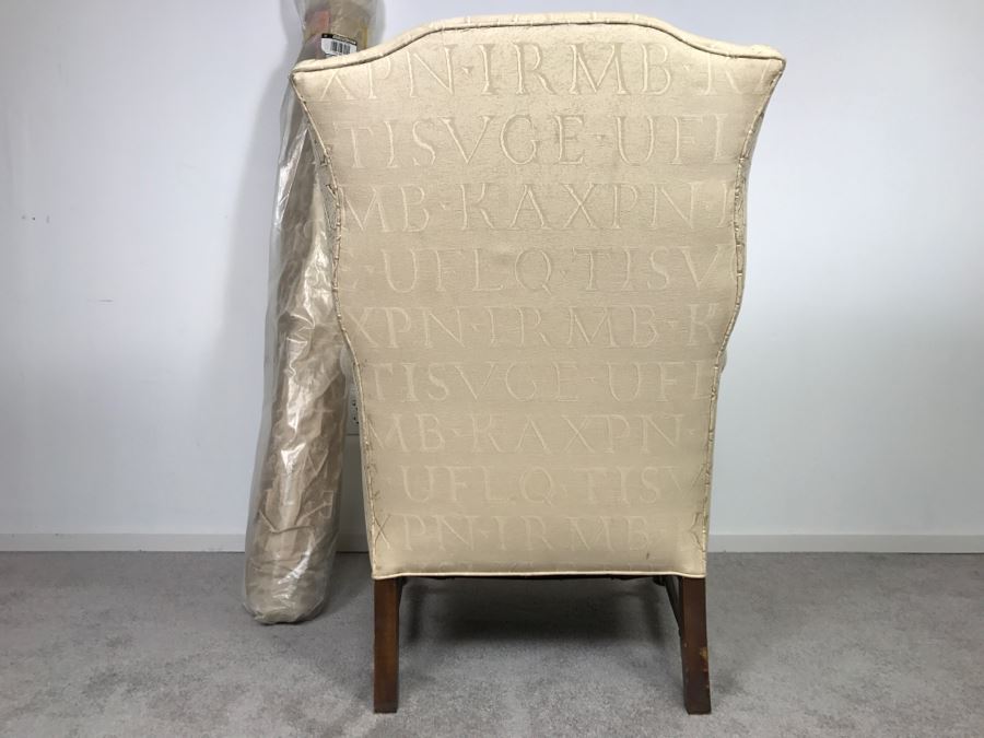 Queen Anne Style Wingback Armchair With Bolt Of Fabric For Reupholstering Chair [Photo 8]