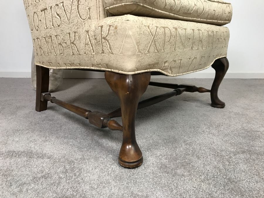 Queen Anne Style Wingback Armchair With Bolt Of Fabric For Reupholstering Chair [Photo 6]