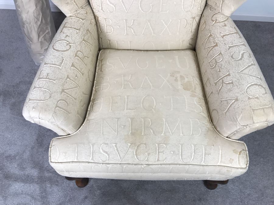 Queen Anne Style Wingback Armchair With Bolt Of Fabric For Reupholstering Chair [Photo 9]