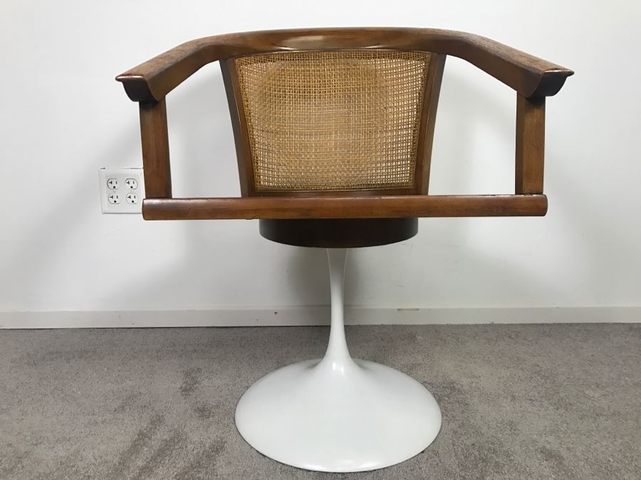 Mid-Century Tulip Base Cane Back Armchair (Does Not Swivel)