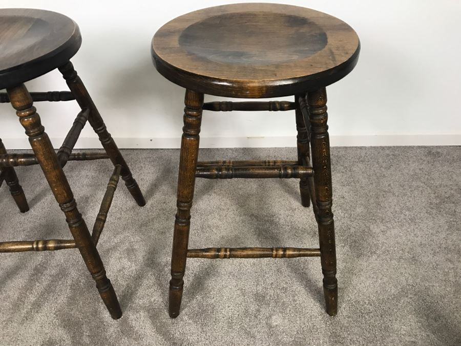 Set Of (3) Wooden Bar Stools [Photo 6]