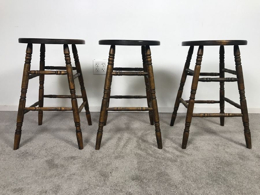 Set Of (3) Wooden Bar Stools [Photo 3]