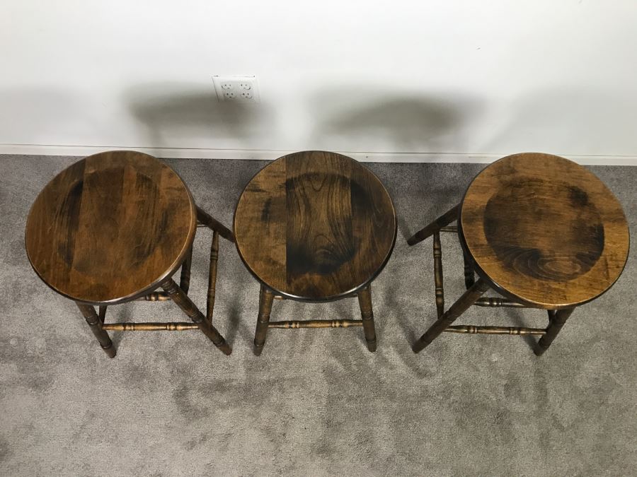 Set Of (3) Wooden Bar Stools [Photo 8]