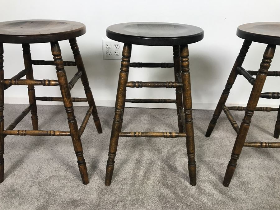 Set Of (3) Wooden Bar Stools [Photo 4]