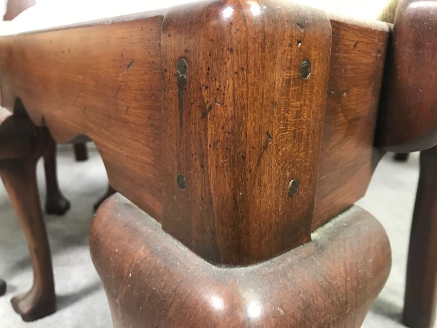 Set Of (6) Designer Solid Wood Queen Anne Dining Chairs With Claw Feet 2 Are Armchairs (Seat Cushions Need New Upholstery) [Photo 11]