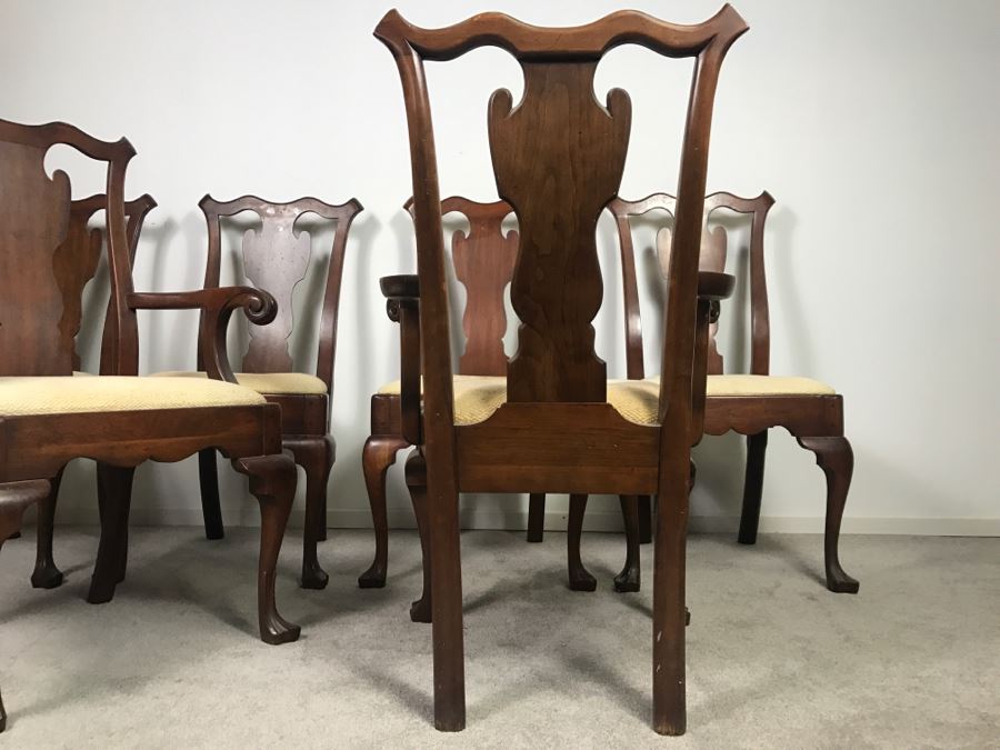 Set Of (6) Designer Solid Wood Queen Anne Dining Chairs With Claw Feet 2 Are Armchairs (Seat Cushions Need New Upholstery) [Photo 13]