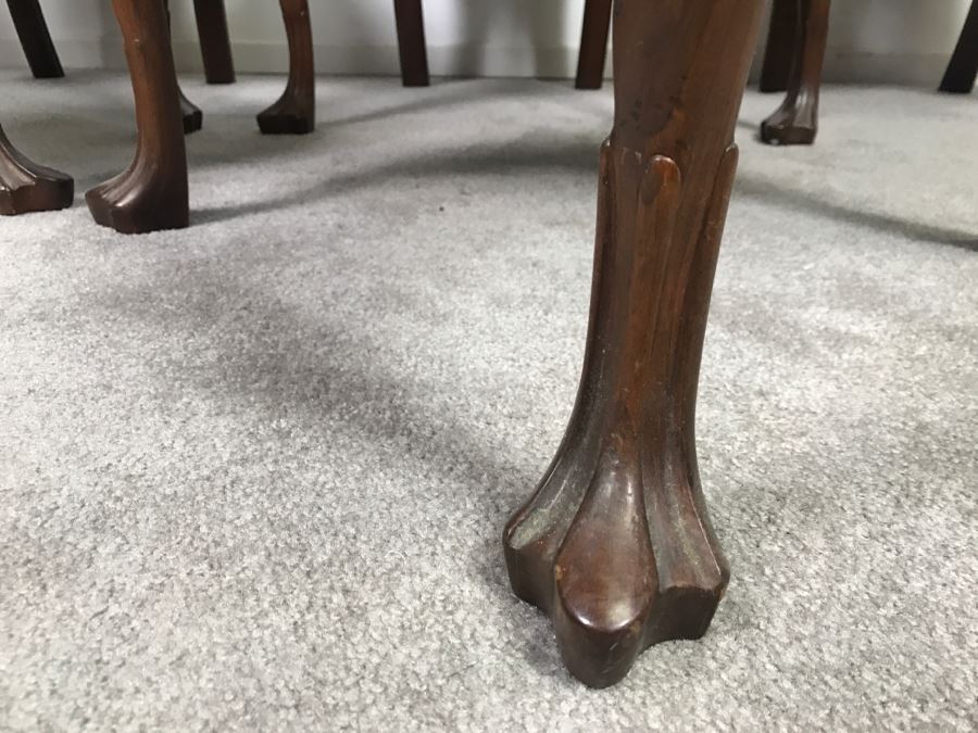 Set Of (6) Designer Solid Wood Queen Anne Dining Chairs With Claw Feet 2 Are Armchairs (Seat Cushions Need New Upholstery) [Photo 10]