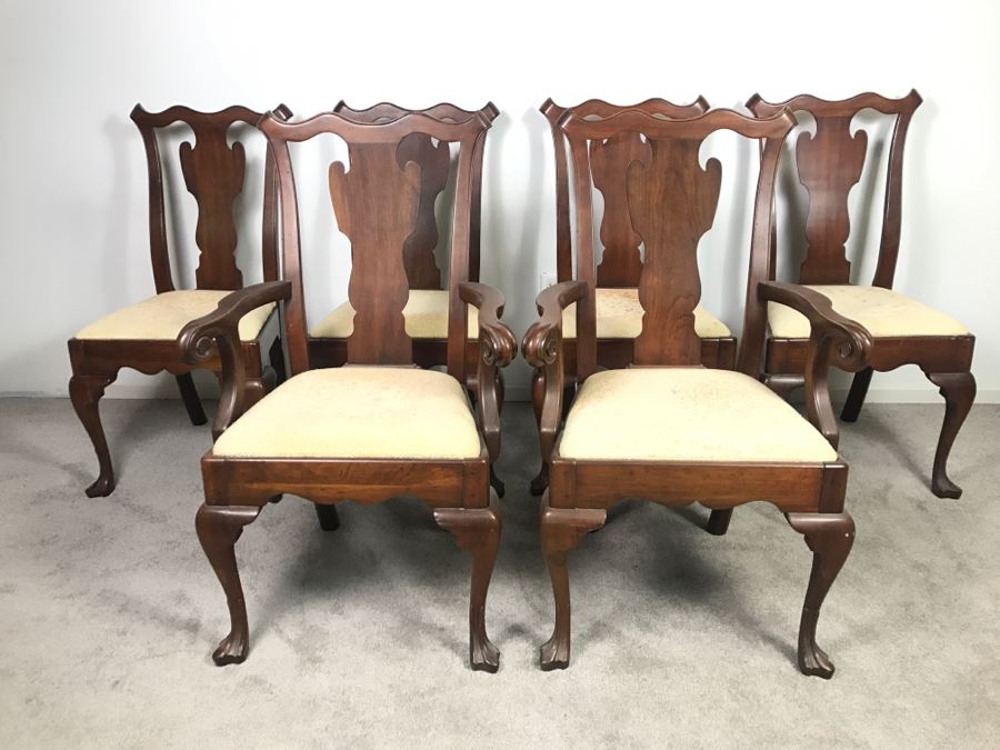 Set Of (6) Designer Solid Wood Queen Anne Dining Chairs With Claw Feet ...