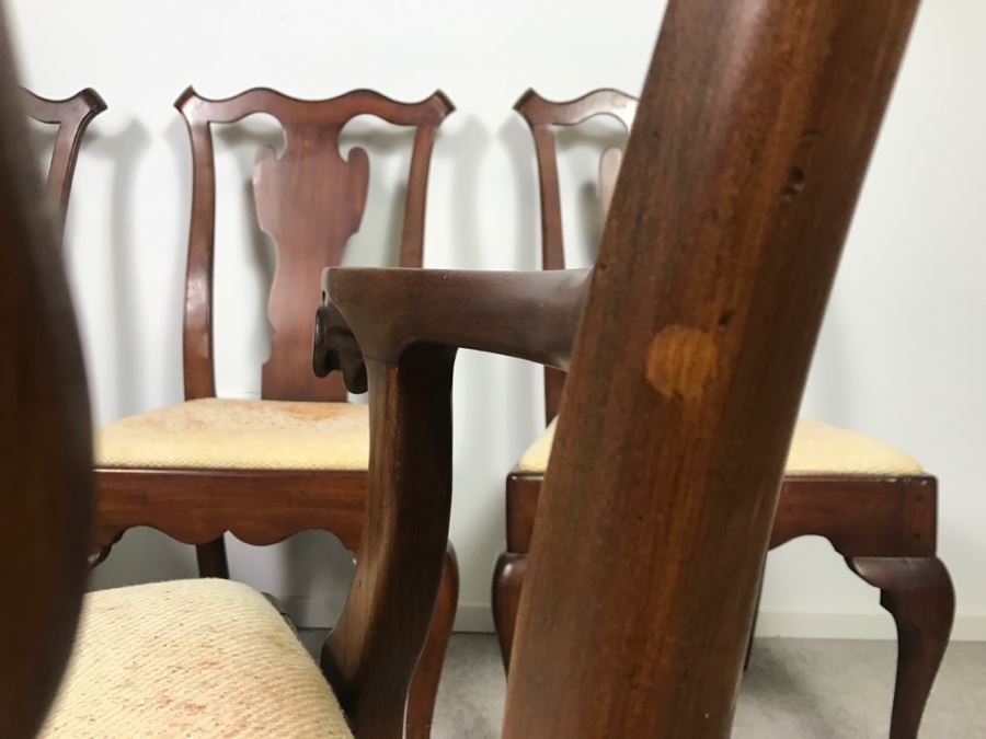 Set Of (6) Designer Solid Wood Queen Anne Dining Chairs With Claw Feet 2 Are Armchairs (Seat Cushions Need New Upholstery) [Photo 12]