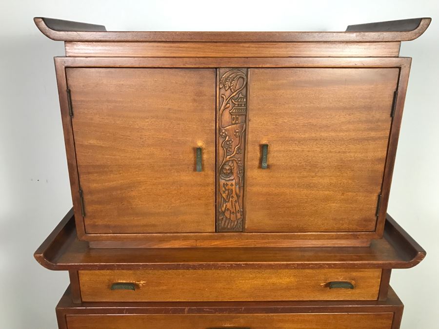 Stunning Mid-Century Chinoiserie Gentleman's Dresser Chest Of Drawers 38'W X 61'H X 20'D [Photo 6]