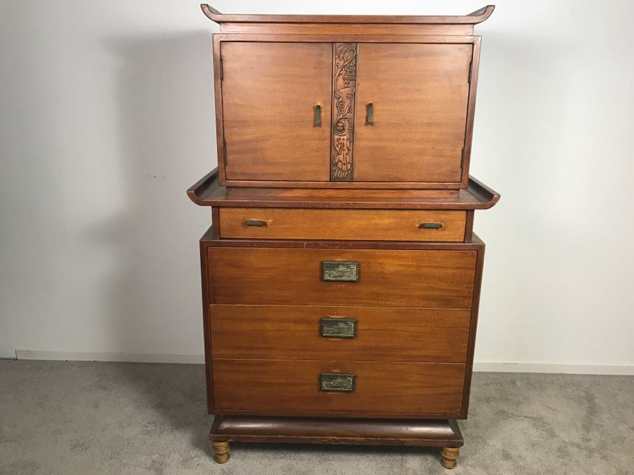 Stunning Mid-Century Chinoiserie Gentleman's Dresser Chest Of Drawers 38'W X 61'H X 20'D [Photo 3]
