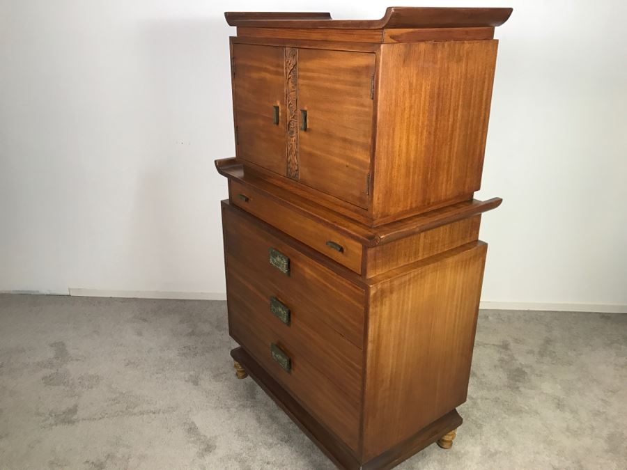 Stunning Mid-Century Chinoiserie Gentleman's Dresser Chest Of Drawers 38'W X 61'H X 20'D [Photo 23]