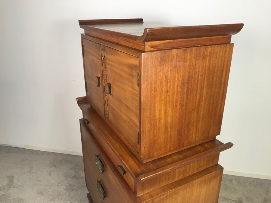 Stunning Mid-Century Chinoiserie Gentleman's Dresser Chest Of Drawers 38'W X 61'H X 20'D [Photo 25]