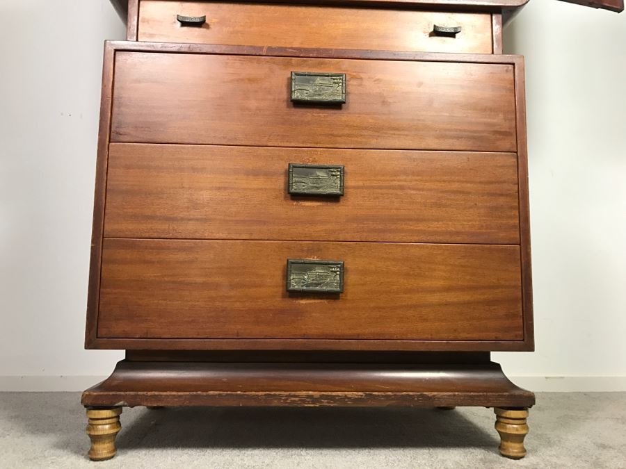 Stunning Mid-Century Chinoiserie Gentleman's Dresser Chest Of Drawers 38'W X 61'H X 20'D [Photo 20]