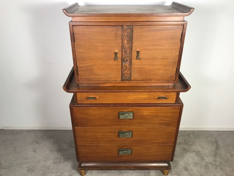 Stunning Mid-Century Chinoiserie Gentleman's Dresser Chest Of Drawers 38'W X 61'H X 20'D [Photo 5]