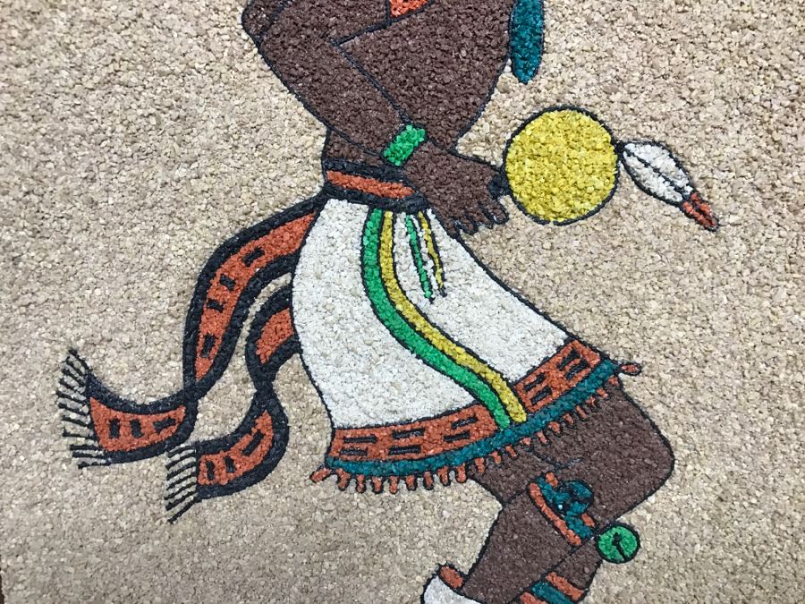 Pair Of Decorative Colored Stone Artwork Pieces Depicting Native American Indian Dances [Photo 4]