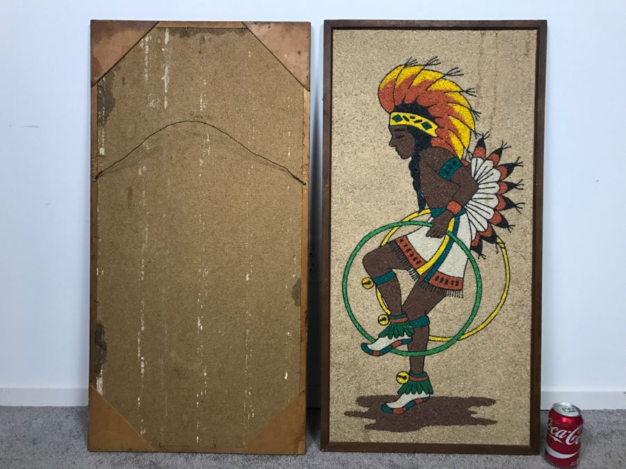 Pair Of Decorative Colored Stone Artwork Pieces Depicting Native American Indian Dances [Photo 10]