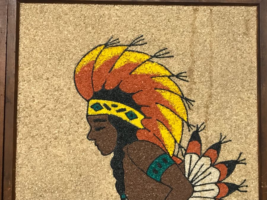 Pair Of Decorative Colored Stone Artwork Pieces Depicting Native American Indian Dances [Photo 7]