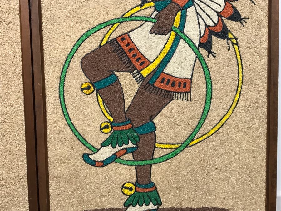 Pair Of Decorative Colored Stone Artwork Pieces Depicting Native American Indian Dances [Photo 8]