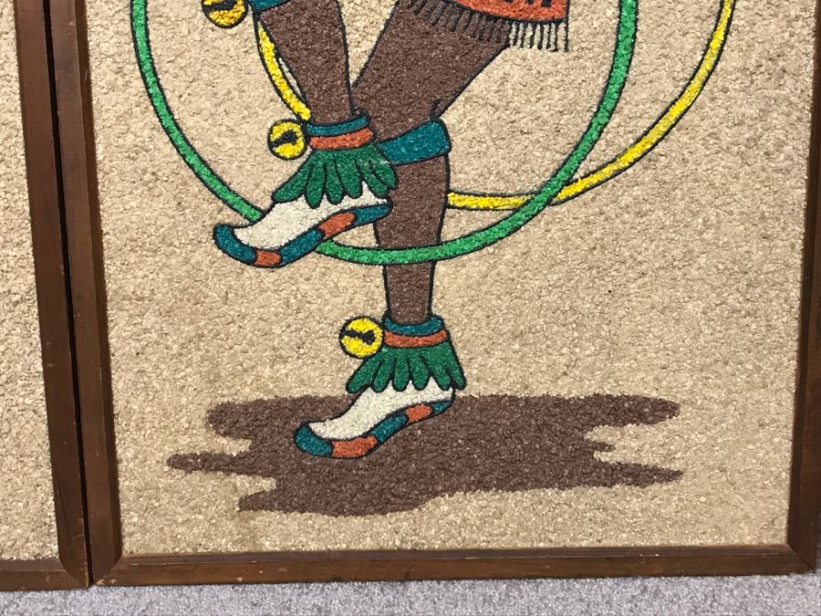 Pair Of Decorative Colored Stone Artwork Pieces Depicting Native American Indian Dances [Photo 9]