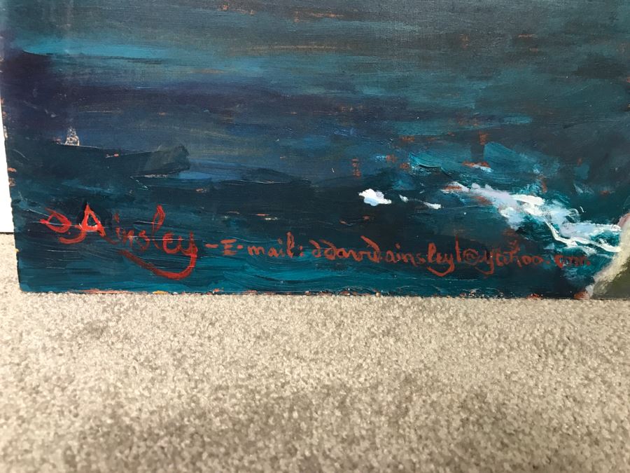 ORIGINAL Donald 'David' Ainsley Plein Air Painting Of The Caves Near La Jolla Cove La Jolla, CA 20' X 27' [Photo 7]