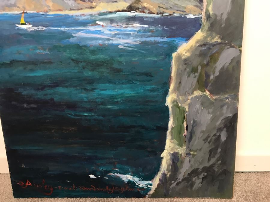 ORIGINAL Donald 'David' Ainsley Plein Air Painting Of The Caves Near La Jolla Cove La Jolla, CA 20' X 27' [Photo 8]