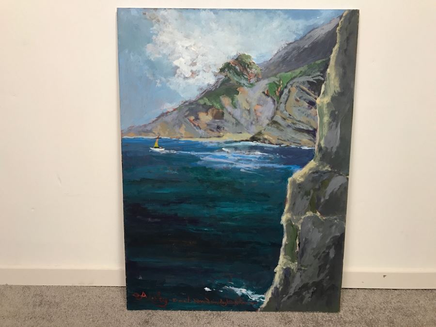 ORIGINAL Donald 'David' Ainsley Plein Air Painting Of The Caves Near La Jolla Cove La Jolla, CA 20' X 27' [Photo 2]